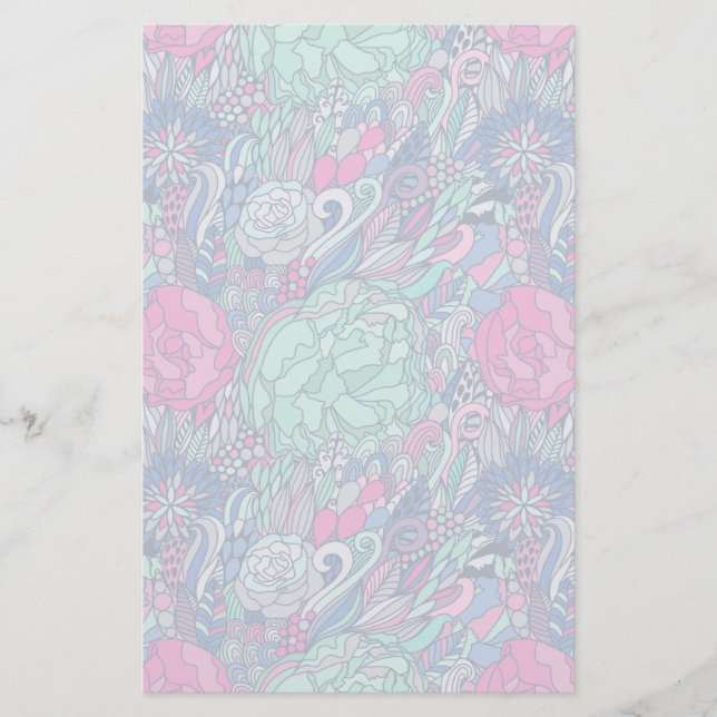 Colorful Floral Doodle Pattern Stationery (Front)