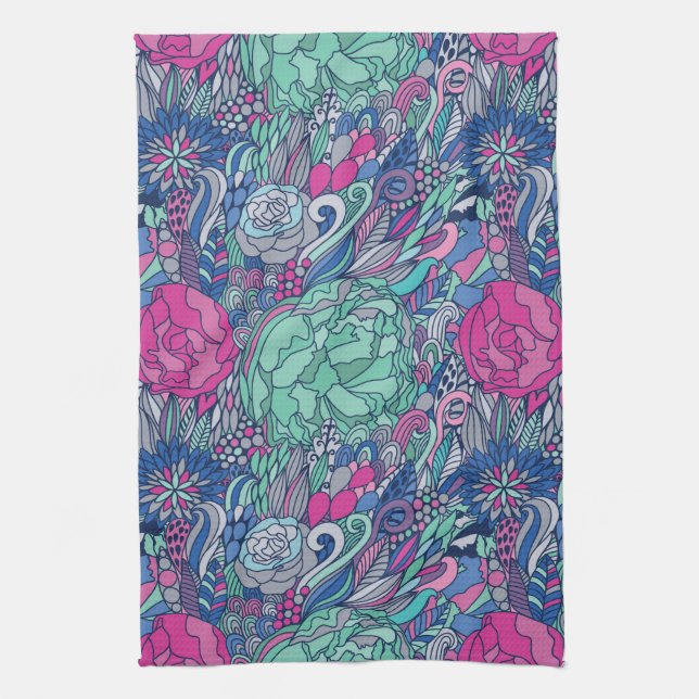 Colorful Floral Doodle Pattern Towel (Vertical)