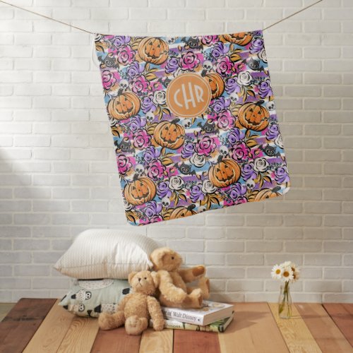 Colorful Floral Doodle with Jack_O_Lantern Baby Blanket