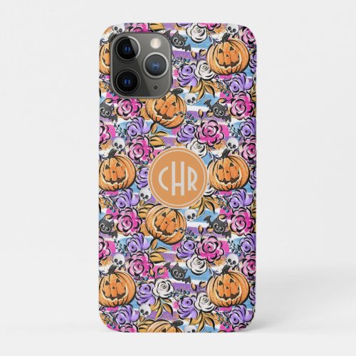 Colorful Floral Doodle with Jack_O_Lantern iPhone 11 Pro Case
