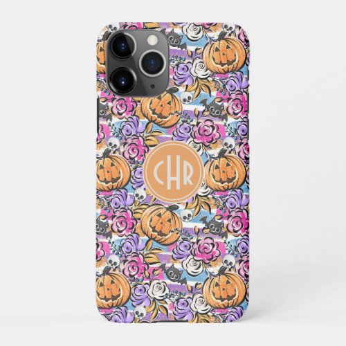 Colorful Floral Doodle with Jack_O_Lantern iPhone 11Pro Case