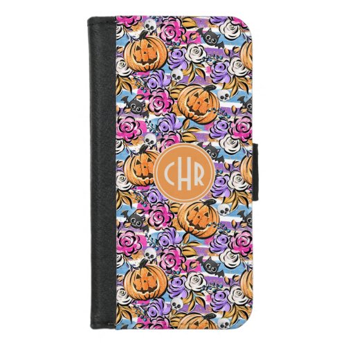 Colorful Floral Doodle with Jack_O_Lantern iPhone 87 Wallet Case