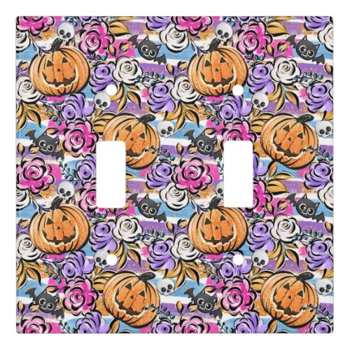 Colorful Floral Doodle with Jack_O_Lantern Light Switch Cover