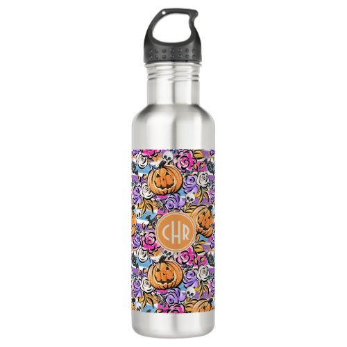 Colorful Floral Doodle with Jack_O_Lantern Stainless Steel Water Bottle