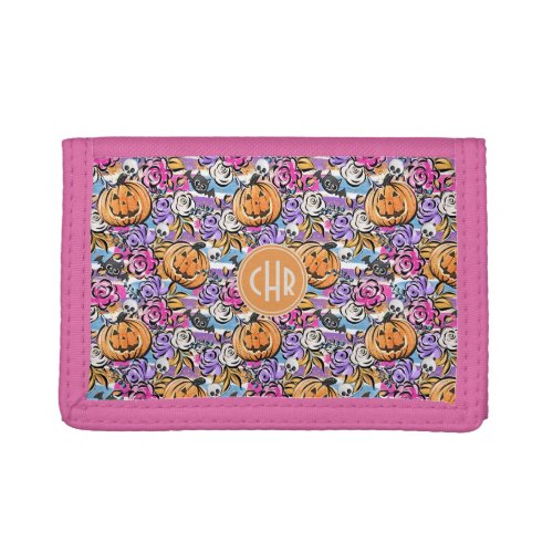 Colorful Floral Doodle with Jack_O_Lantern Trifold Wallet