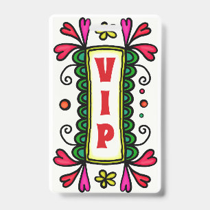 Colorful Floral Doodles VIP Party Badge