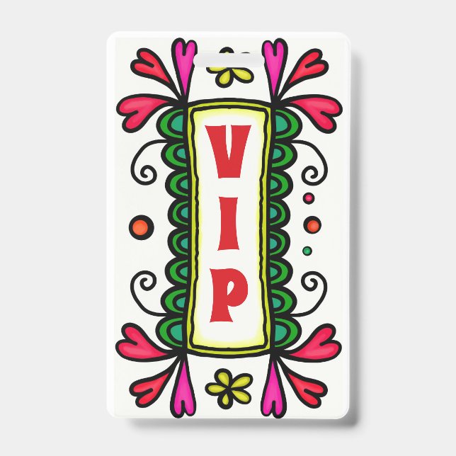 Colorful Floral Doodles VIP Party Badge (Front)