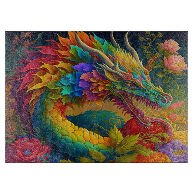 Colorful Floral Dragon Cutting Board (Front)