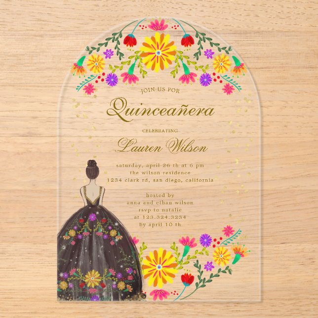 Colorful Floral Dress Quinceanera Invitation (Front)