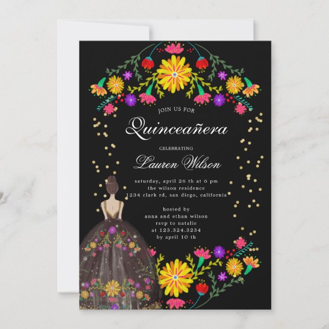 Colorful Floral Dress Quinceanera Invitation (Front)
