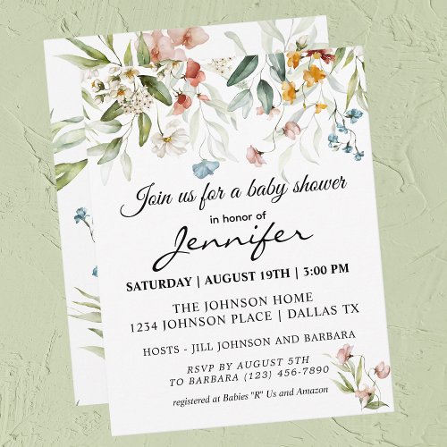 Colorful Floral Drop Girl Boy 425x55 Baby Shower Invitation