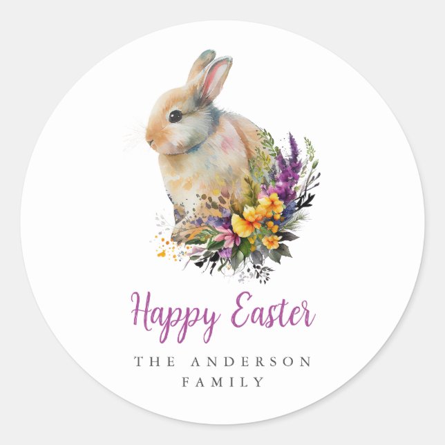 Colorful Floral Easter Classic Round Sticker (Front)