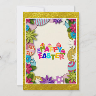 Colorful Floral Easter Egg Hunt 3D paper-cut style Invitation