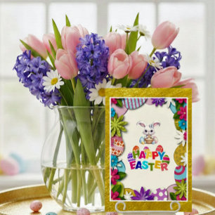 Colorful Floral Easter Egg Hunt 3D paper-cut style Invitation