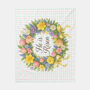 Colorful Floral Easter He is Risen wreath Fleece Blanket