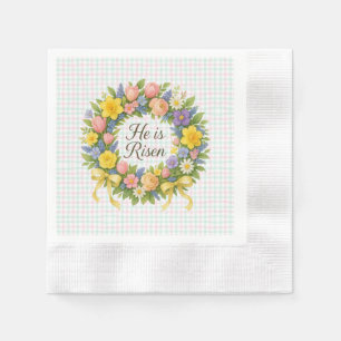 Colorful Floral Easter He is Risen wreath Napkins