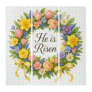 Colorful Floral Easter He is Risen wreath Triptych