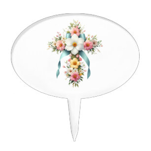Colorful Floral Easter/Spring Cross Cake Topper