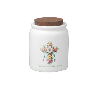 Colorful Floral Easter/Spring Cross Candy Jar