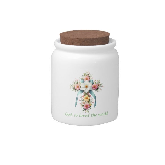 Colorful Floral Easter/Spring Cross Candy Jar (Front)