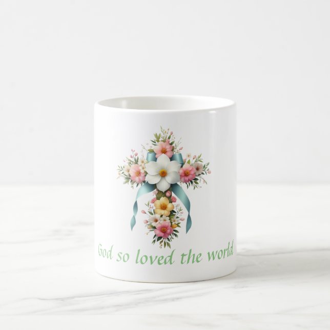 Colorful Floral Easter/Spring Cross Coffee Mug (Center)