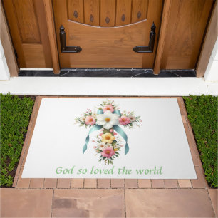 Colorful Floral Easter/Spring Cross Doormat