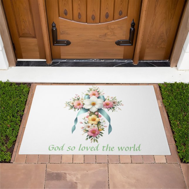 Colorful Floral Easter/Spring Cross Doormat (Outdoor)