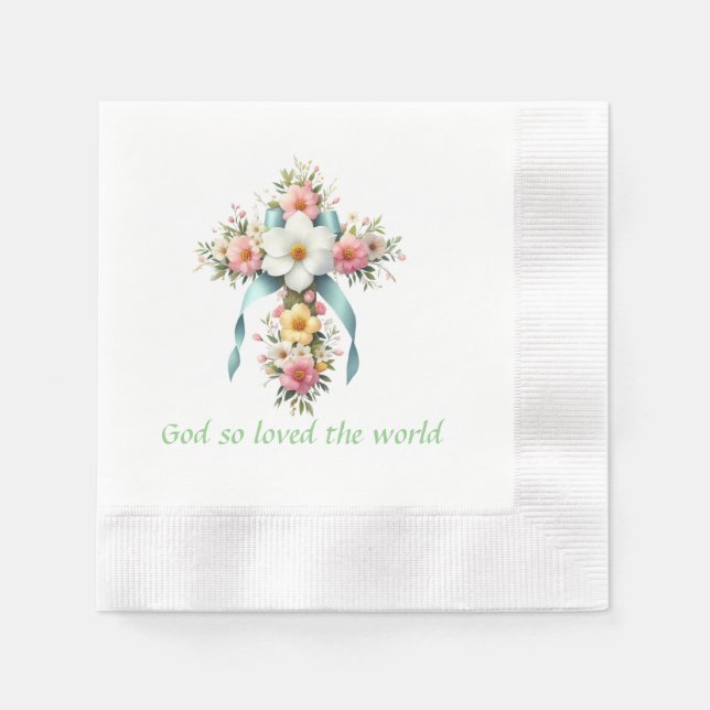 Colorful Floral Easter/Spring Cross Napkins (Front)