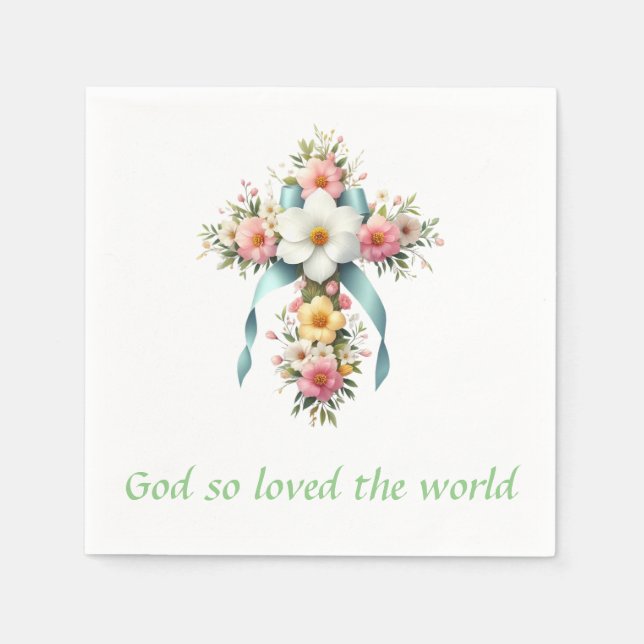 Colorful Floral Easter/Spring Cross Napkins (Front)