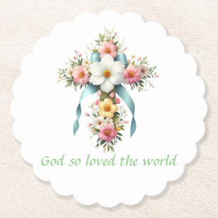 Colorful Floral Easter/Spring Cross Paper Coaster
