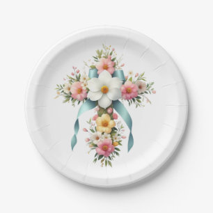 Colorful Floral Easter/Spring Cross Paper Plates