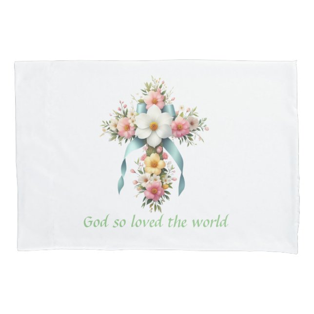 Colorful Floral Easter/Spring Cross Pillow Case (Front)