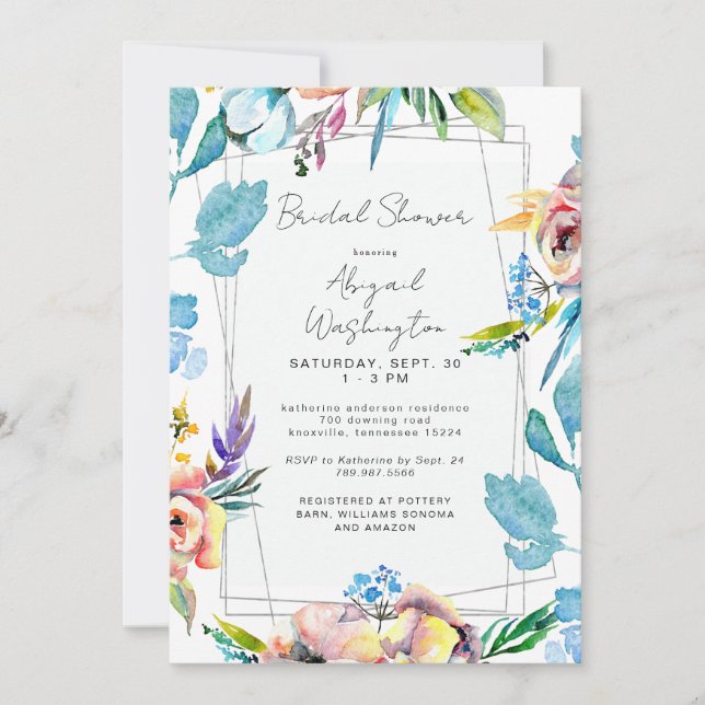 Colorful Floral Elegance Bridal Shower Invitation (Front)