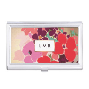 Colorful Floral, Elegant Fashion & Beauty Monogram Business Card Case