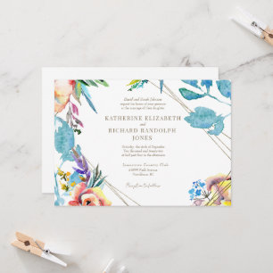 Colorful Floral Elegant Horizontal Wedding Invitation