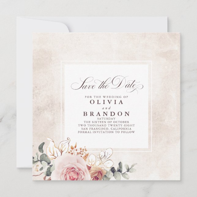 Colorful Floral Elegant Save The Date Announcement (Front)