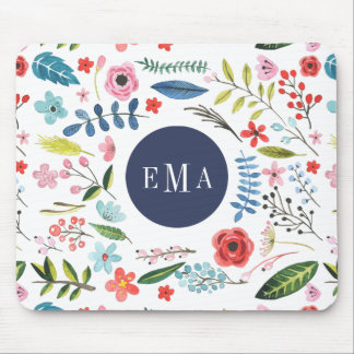 Colorful Floral Elements Watercolors Illustration Mouse Pad