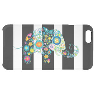 Colorful Floral Elephant Black & White Stripes Clear iPhone 6 Plus Case