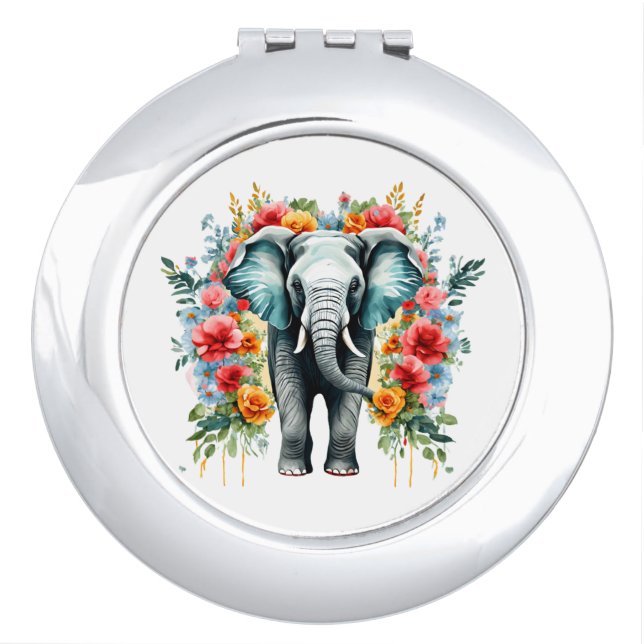 Colorful Floral Elephant Compact Mirror (Front)
