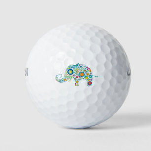 Colorful Floral Elephant Golf Balls