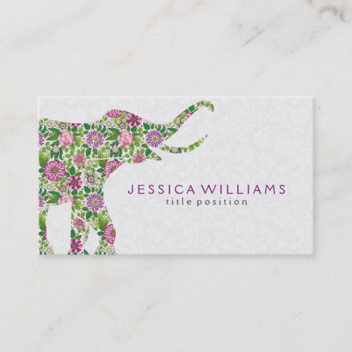 Colorful Floral Elephant Illustration Business Card
