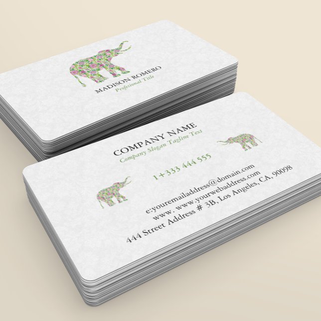 Colorful Floral Elephant Illustration Business Card (Creator Uploaded)