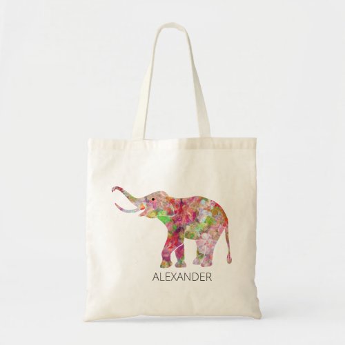 Colorful floral elephant illustration tote bag