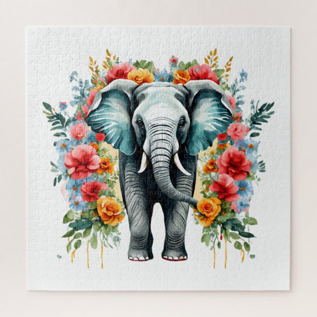 Colorful Floral Elephant Jigsaw Puzzle (Vertical)