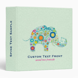 Colorful Floral Elephant & Mint-Green Background 3 Ring Binder
