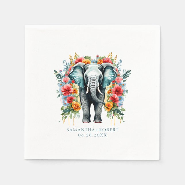 Colorful Floral Elephant Napkins (Front)