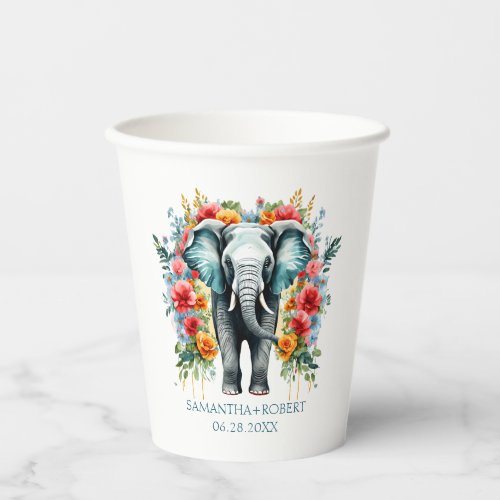 Colorful Floral Elephant Paper Cups