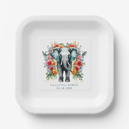 Colorful Floral Elephant Paper Plates