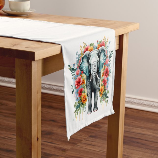 Colorful Floral Elephant Short Table Runner (In Situ)