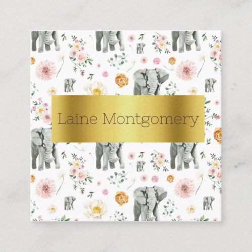 Colorful Floral Elephant Square Business Card